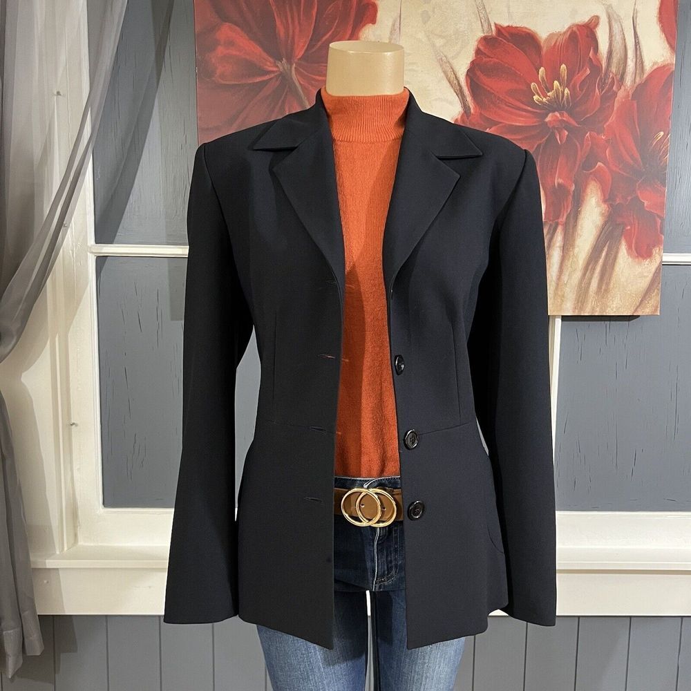 Vintage SAN LOUIS PARIS Women's Blazer Sz 12 Polyester Dark Navy Suit Jacket